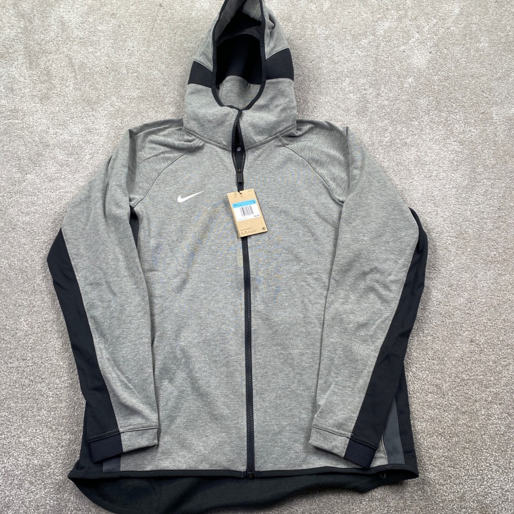 Nike Therma-FIT Basketball Hoodie Mens Medium Grey Black Full Zip FD1132-032